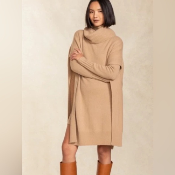 NakedCashmere Sweaters - Naked Cashmere Kenzie Cowl-Turtleneck Poncho – Camel, One Size | 100% Cashmere
